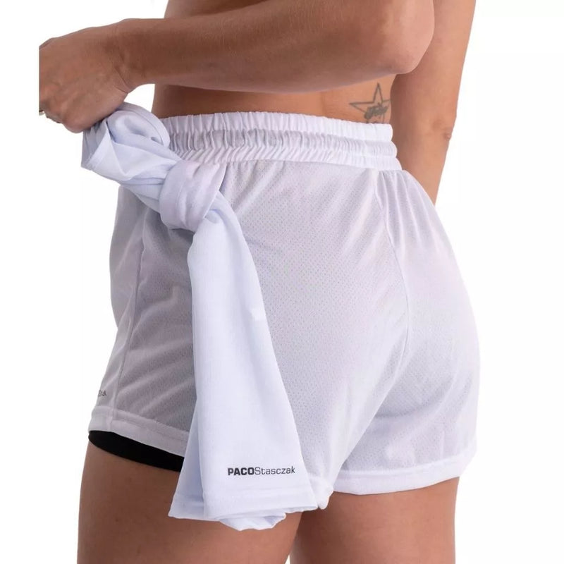 Shorts Feminino Academia Bermuda Dupla pra Corrida e Exercícios com Bolso Interno Cadarço e Legging