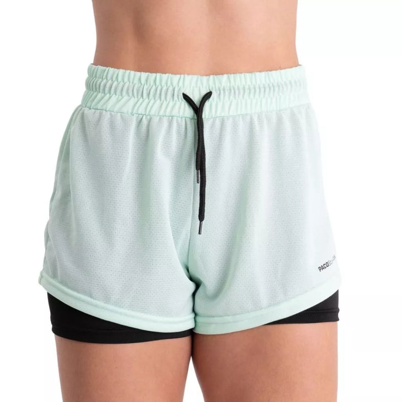 Shorts Feminino Academia Bermuda Dupla pra Corrida e Exercícios com Bolso Interno Cadarço e Legging