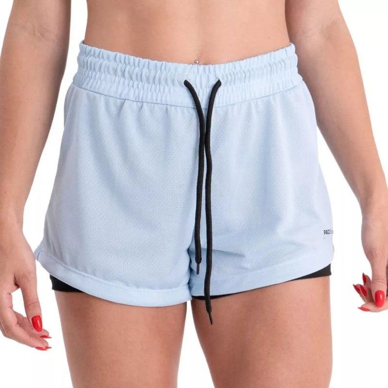 Shorts Feminino Academia Bermuda Dupla pra Corrida e Exercícios com Bolso Interno Cadarço e Legging