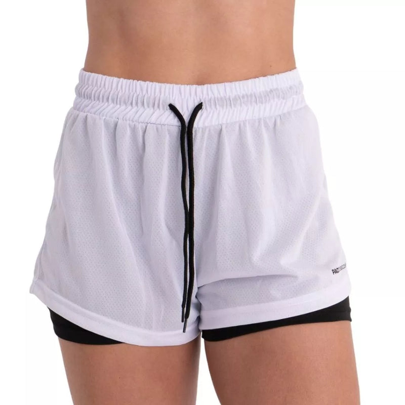 Shorts Feminino Academia Bermuda Dupla pra Corrida e Exercícios com Bolso Interno Cadarço e Legging