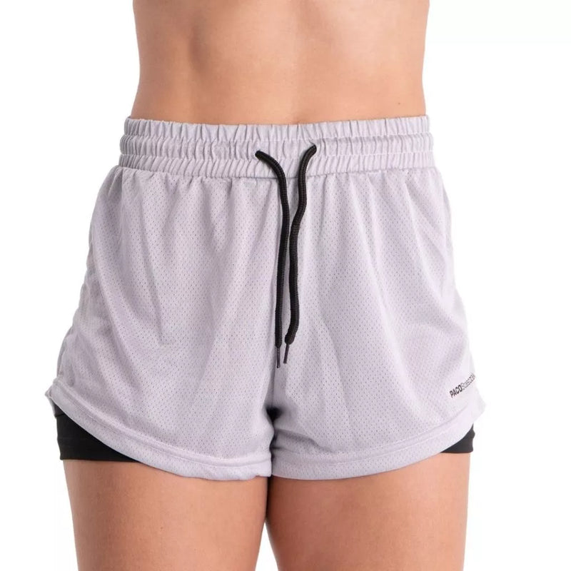 Shorts Feminino Academia Bermuda Dupla pra Corrida e Exercícios com Bolso Interno Cadarço e Legging